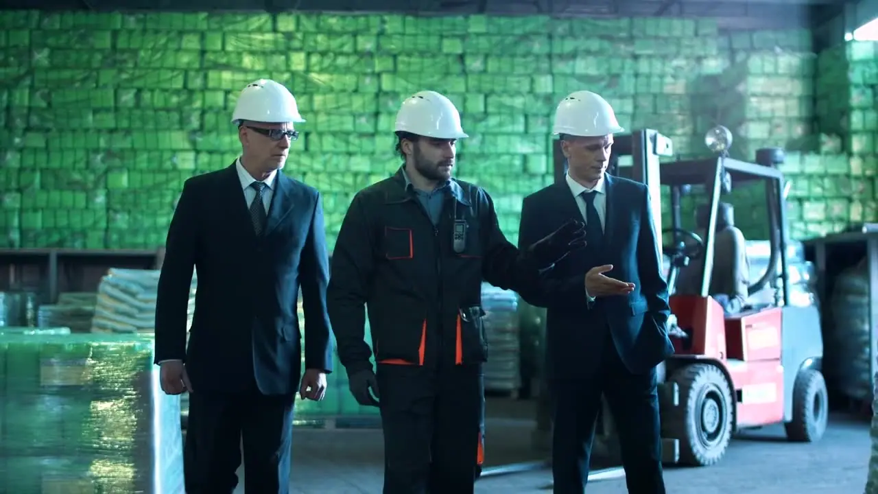 A team walking through a warehouse